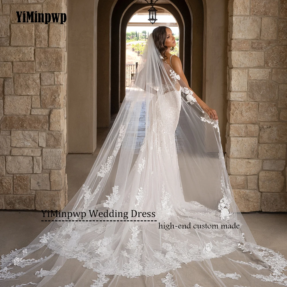 Vestidos De novia brillantes encantadores sin espalda 2026 mujer nupcial sirena tirantes espagueti apliques De tul bata De boda personalizada