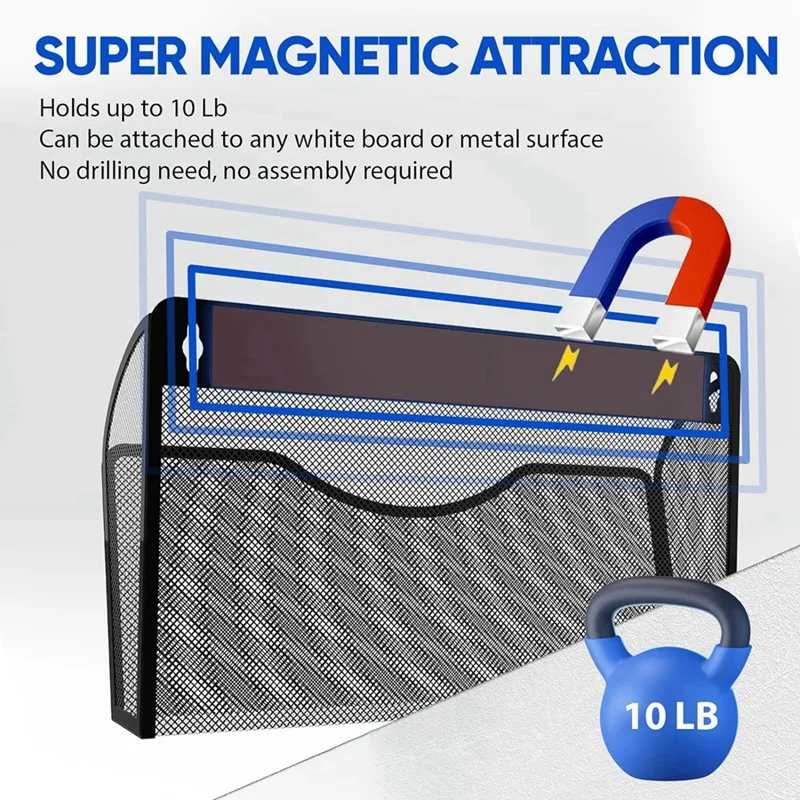 Magnetische Dossierhouder 3 Zakken Dossiermap Organizer, Kantoor Opknoping Tijdschriftenrek Voor Koelkast, Wit Bord Gemakkelijk Te Gebruiken