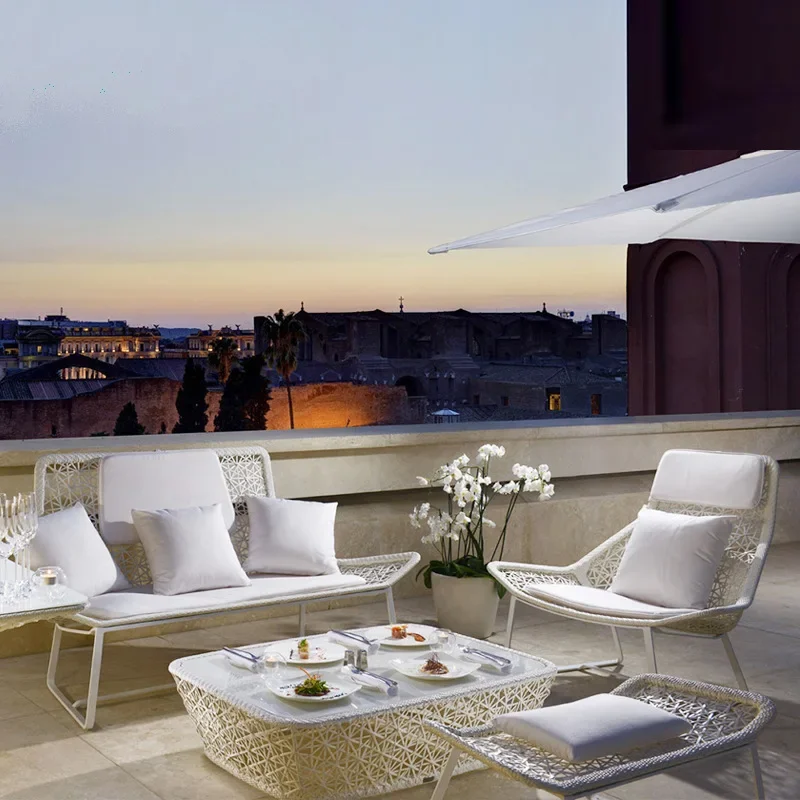 

Nordic outdoor sofa courtyard combination waterproof and sunscreen balcony rattan sofa creative leisure garden outdoor furniture