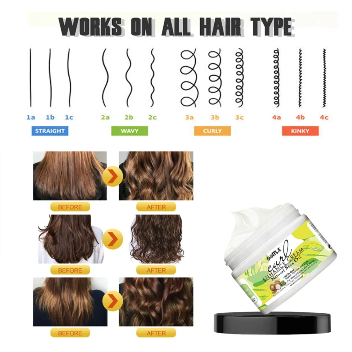 GOIPLE 320g Natural Shea Oil Coconut Oil Curl Enhance Cream Moisturizer Defining Curls Repair Hydrate Styling Products and Brush