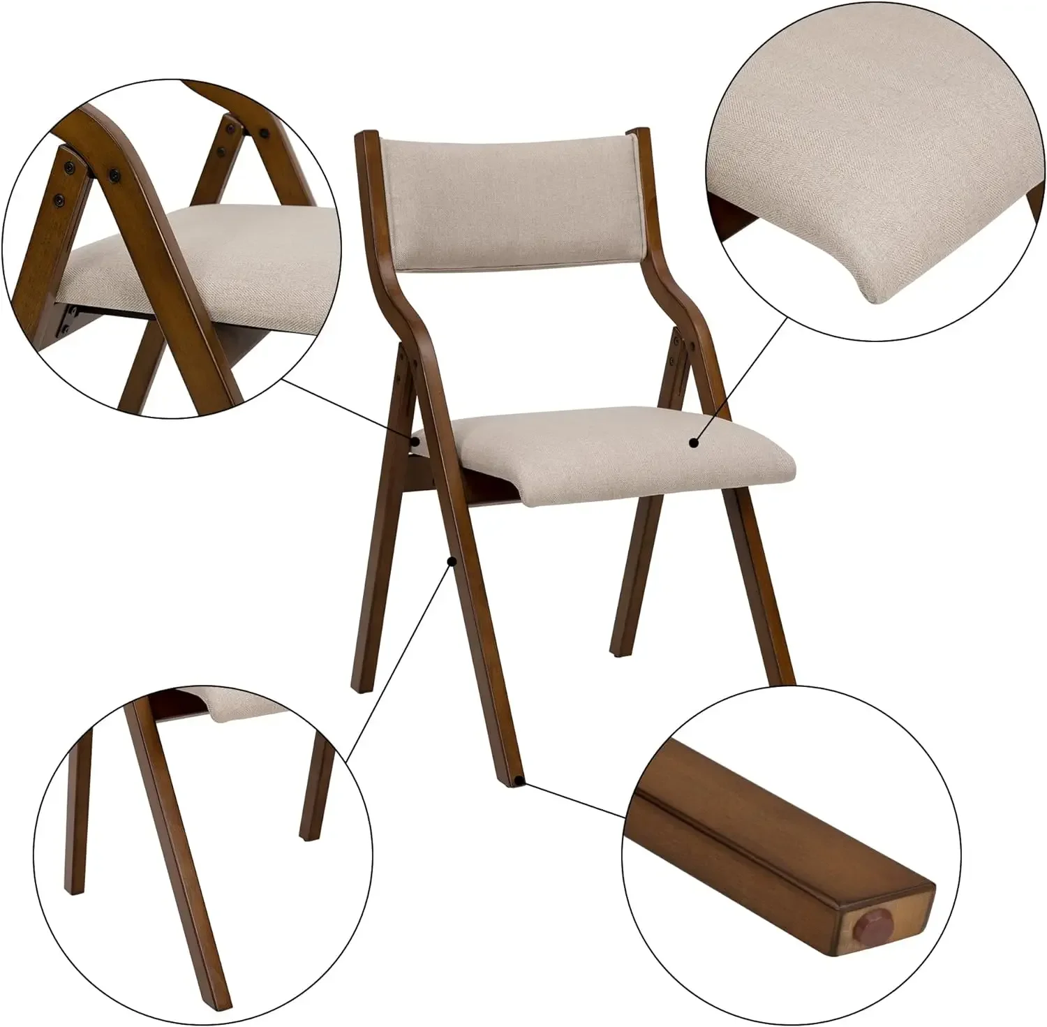 Ball & Cast Modern Folding Chairs Folding Dining Room Chairs Set of 2, 18" Seat Height, Taupe