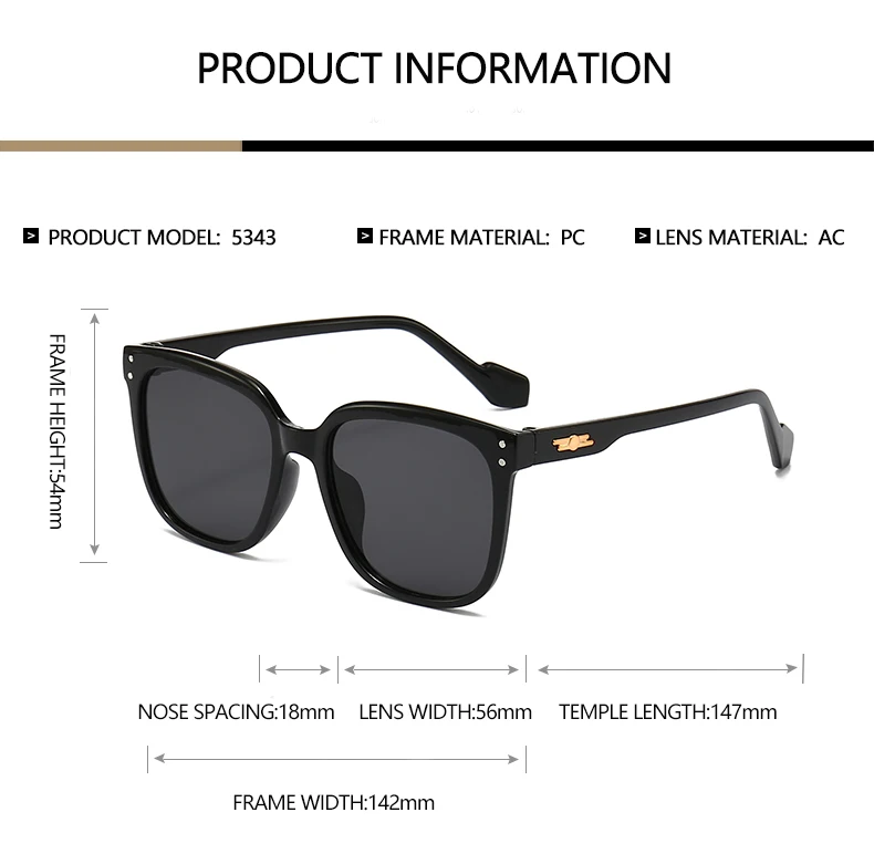 Übergroße Sonnenbrille im koreanischen Ins-Stil für Damen, UV400-Schutz, Gesichtsverschlankung, vielseitig einsetzbar und Sonnenschutz 5343 – Detail 5