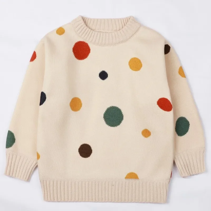 Children\'s Sweaters Padded Fleece Knittted Pullover 2024 Autumn New Big Dot Girl\'s Base Tops Kid\'s Thickened Bottoming Shirt