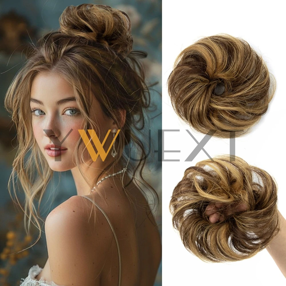 Грязный пучок, наращивание волос, настоящая взлохмаченная прическа, натуральные вьющиеся пучки с резинкой, наращивание хвоста для женщин