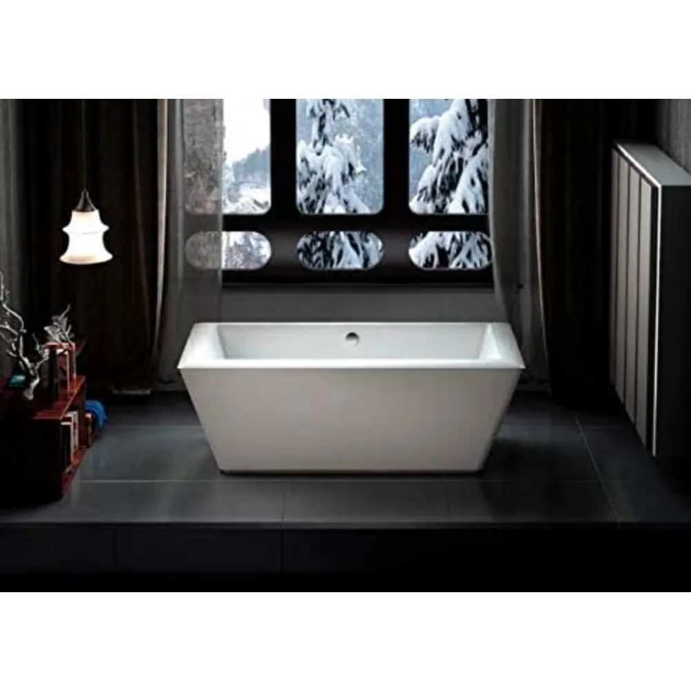 

71" - Modern White Freestanding Soaking Bathtub With Chrome Drain - White Rectangle Spacious Acrylic Fiberglass Bath Tub - Deep