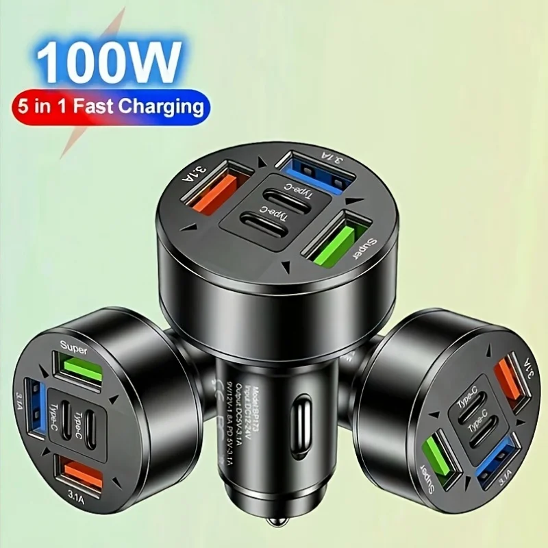 

Обновленное цифровое автомобильное зарядное устройство с быстрой зарядкой 2026 года | Обладает двумя портами PD и тремя портами USB-C