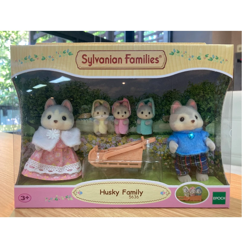 Famiglie Sylvanian Famiglia di conigli al cioccolato Famiglia Husky Epoch Floccaggio Superficie Fibra di poliestere Frasier Teri Coco Freya Giocattoli per bambini