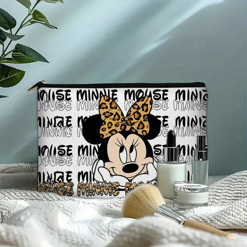 1개 디즈니 미니 레오파드 프린트 화장품 가방, 보석 보관 가방, 완벽한 여행용 지퍼 보관 가방 - 재미있는 생일 선물
