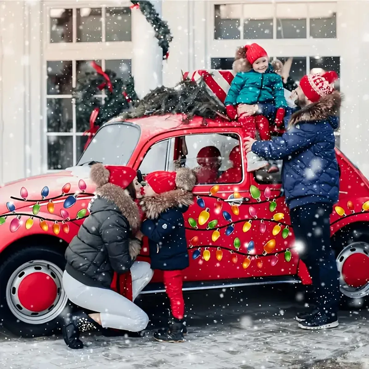 مجموعة ملصقات سيارة عيد الميلاد مكونة من 20 قطعة - نمط لمبة إضاءة للعطلات، سهلة التقشير واللصق لتزيين العطلات للسيارات