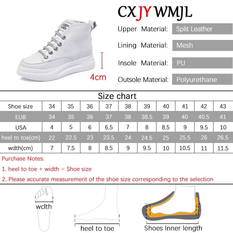 CXJYWMJL Genuine Leather Women Autumn Sneakers High Top Vulcanized Shoes Ladies Casual Thick Bottom Winter Shoes Skate Female