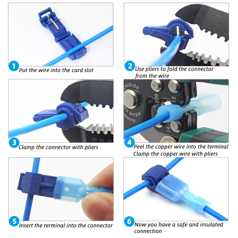 T-Tap Wire Connector,30/ 50 /100 Pairs Self-Peeling Quick Terminal Blocks, Insulated External Thread Disconnected Spade Shape