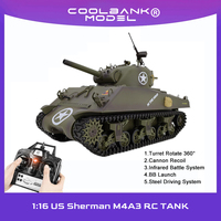 Coolbank Modify Tank Henglong US M4A3 Sherman Medium Tank 1/16 Remote Control Battle Tank 2.4Gh Vehicles Model with Sound Light