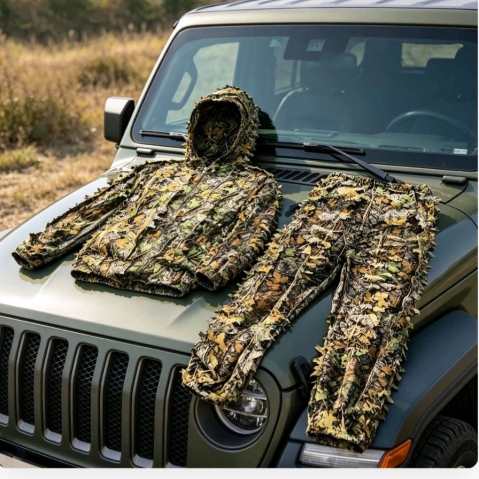 5 in 1 Leaf Camo 3D  Ghillie Suit Set Hooded Jacket+Pants+Head wear +Gloves Shooting Bird Watching  Camouflage Clothing - view 6