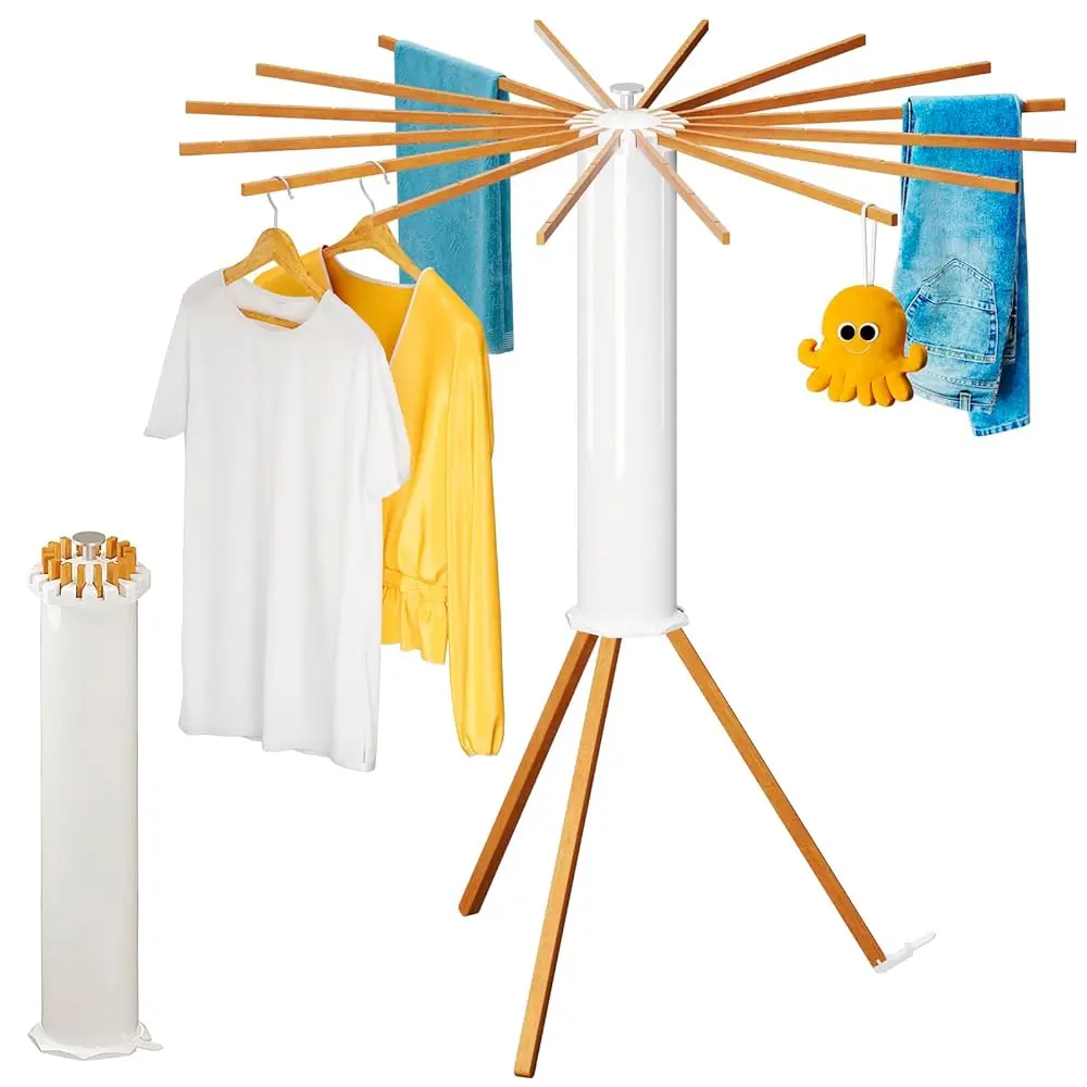

Free ShippingCylinder Tripod Clothes Drying Rack - 16 Expandable Rods | Standing Octopus Drying Rack Clothing | Space Saving Mas