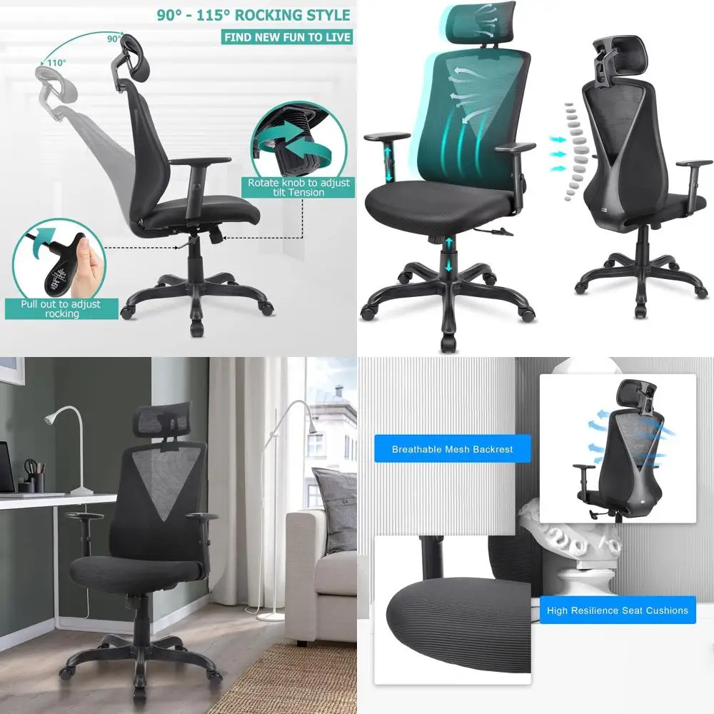 

Ergonomic Oice Chair with Adjustable rest and Armrest, Mesh Swivel Desk Chair with Storage unction or Work, Gaming