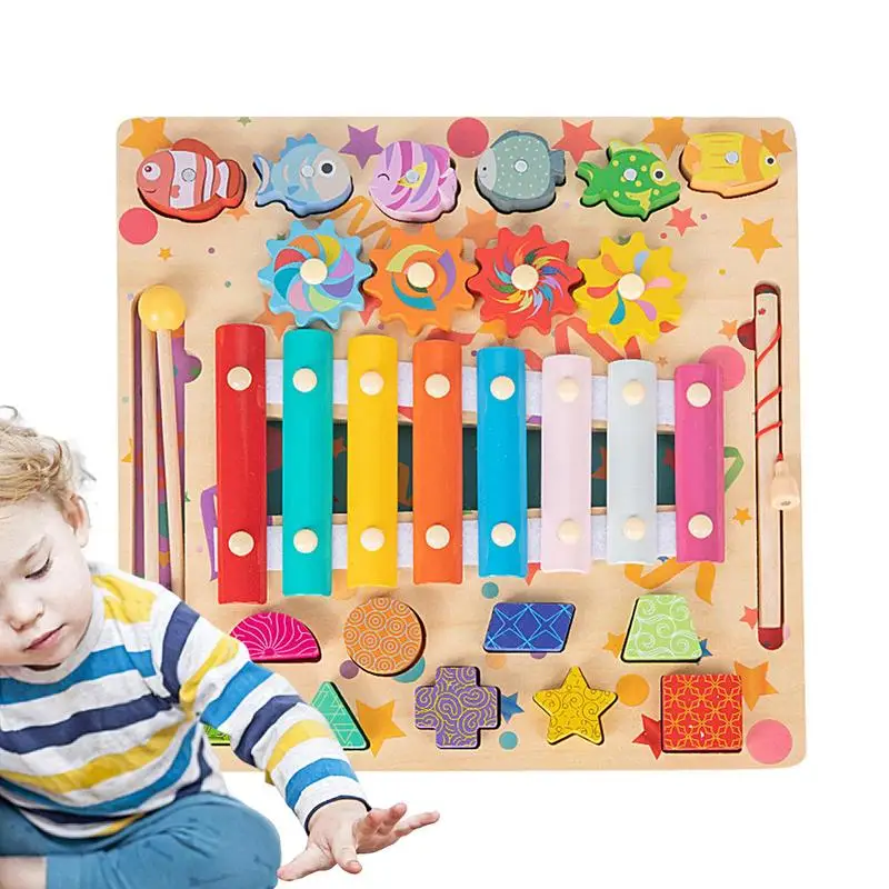 

Shape Matching Game Magnetic Fishing Game Musical Xylophone Wood Fishing Board For Number Color Recognition Teens Travel
