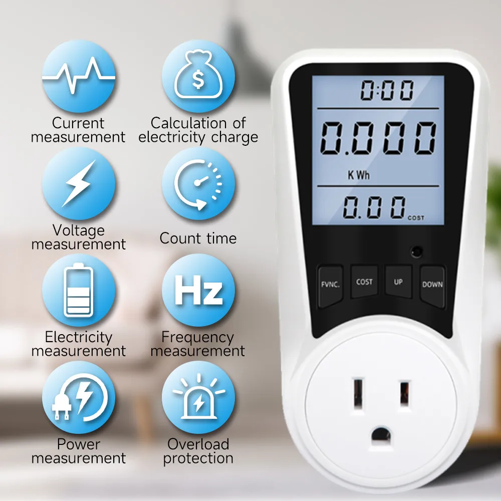 Cerhot Energy Consumption Meter Rechargeable Electricity Monitor Display 7 Modes With Overload Protection Cost Blue Socket