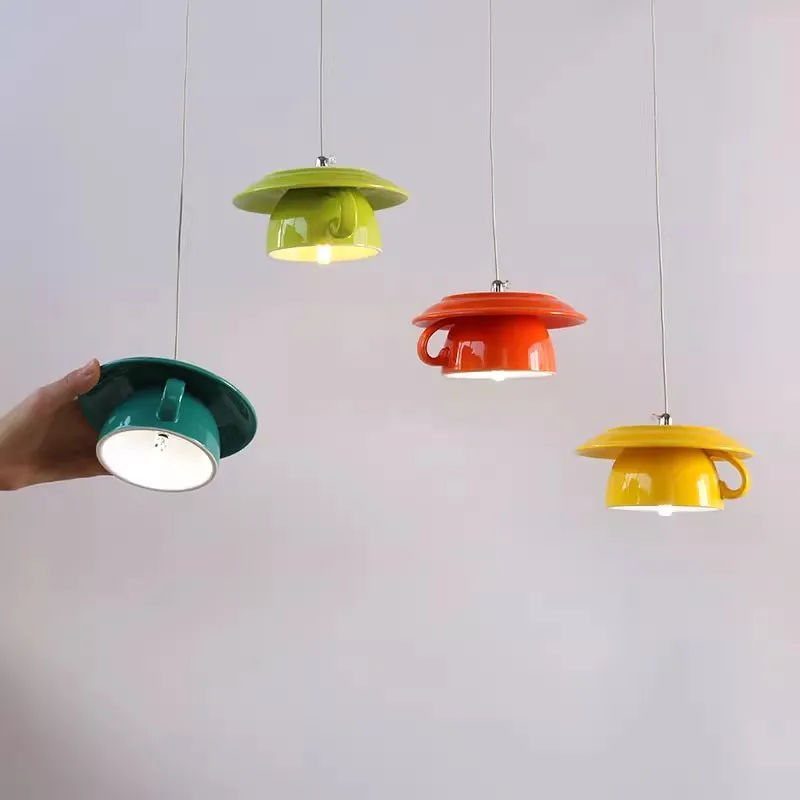 Imagem -03 - Colorido Led Tea Cup Pendant Lâmpadas g4 Cerâmica Teto Pendurado Lâmpada Art Design Fit para Mesa de Jantar Sala de Estar Restaurante Iluminação