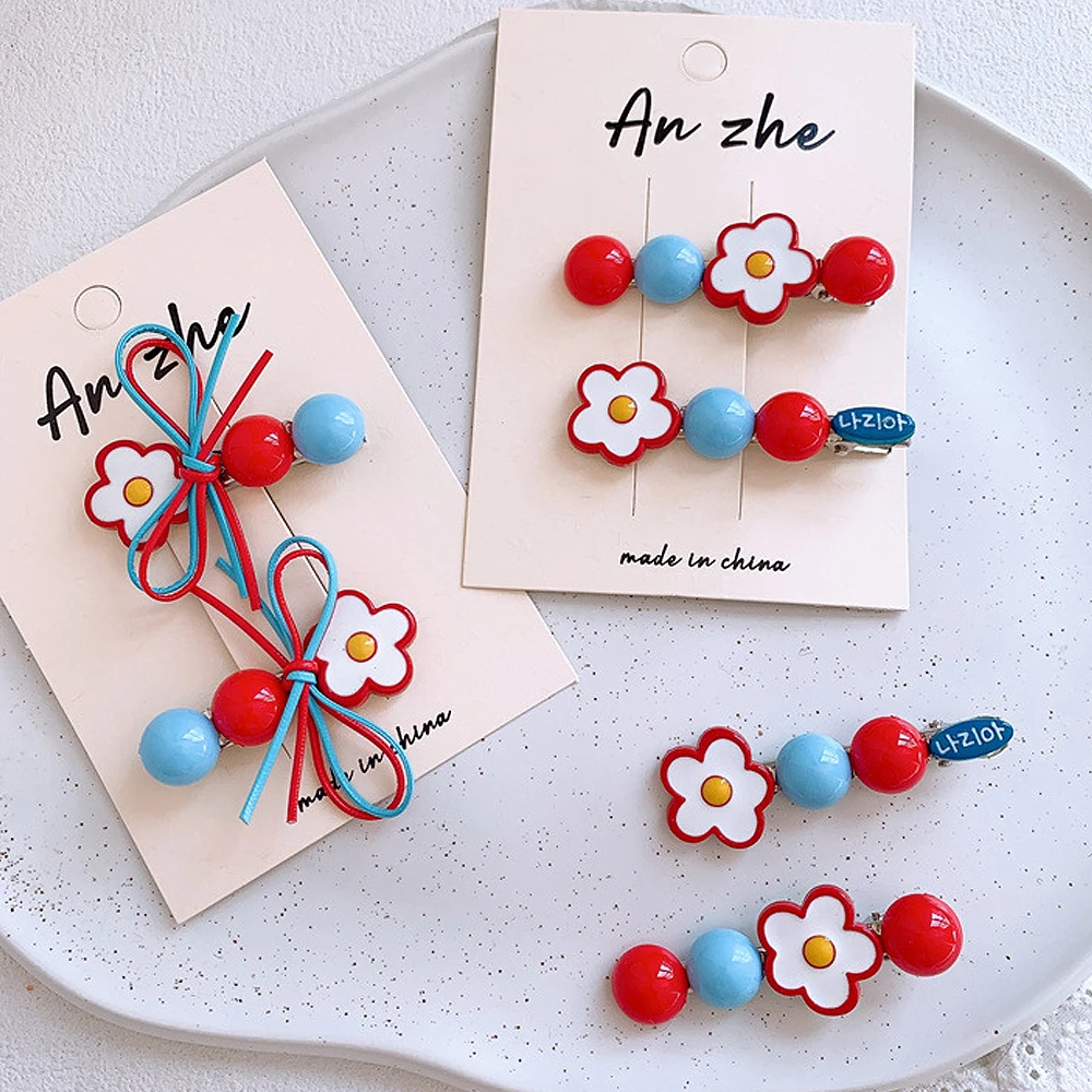 

Ins Styles Resin Flower Bowknot Hair Clips Red Blue Color Metal Duckbill Barrettes Women Girls Daily Use Headwear
