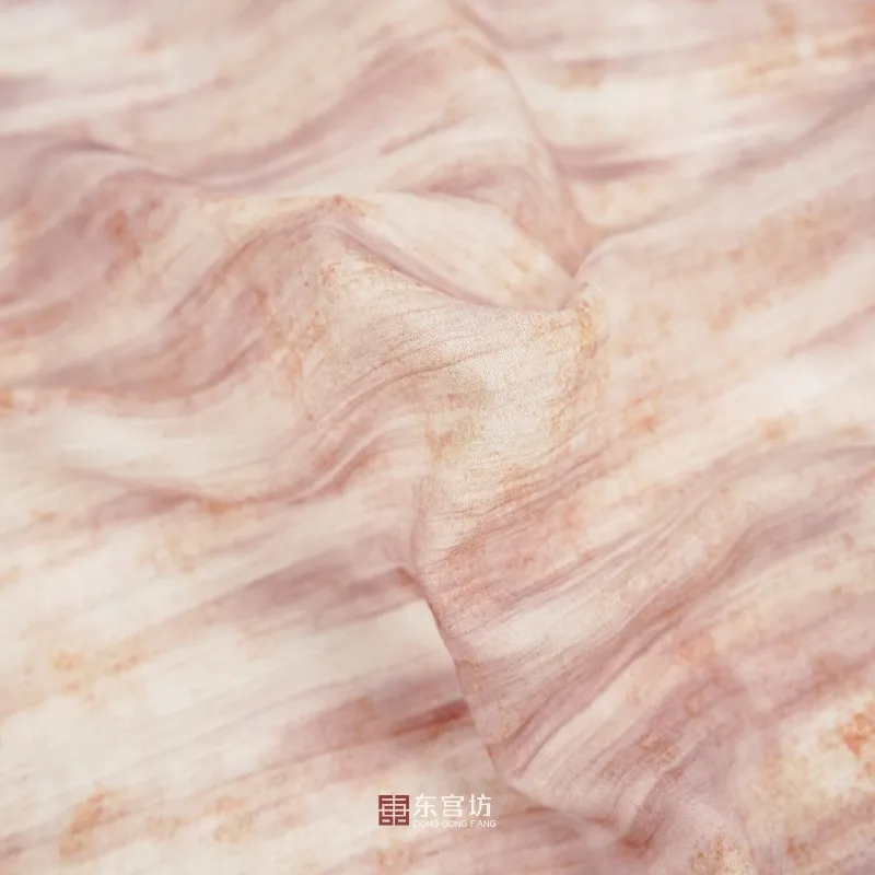Pink Orange Ink Wash Horizontal Stripe Dyeing Fabric Texture Pleated Dress Lightweight Breathable Shirt Fashion Clothing Fabric