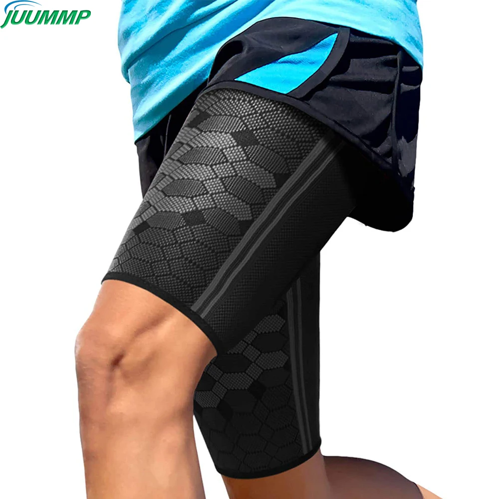 1Pair Thigh Compression Sleeves Breathable Elastic Anti Slip Quad and Hamstring Support Upper Leg Sleeve For Sports Running