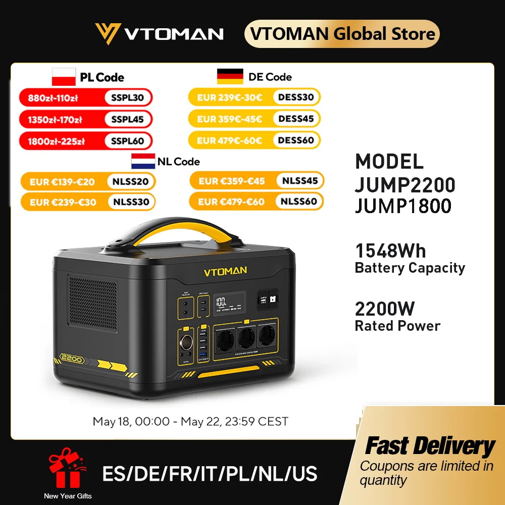 VTOMAN JUMP 2200 / JUMP 1800 centrale électrique Portable 828/1548Wh LiFeP04 batterie générateur solaire solaire pour la maison Camping en plein air