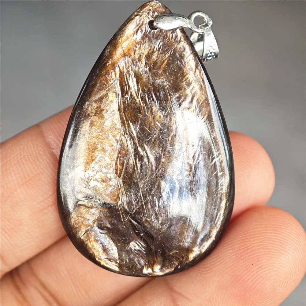 Natural Black Lepidolite Kunzite Pendant Necklace Beads Woman Men Rare Star Flash Brown Tourmaline Water Drop Jewelry AAAAAA