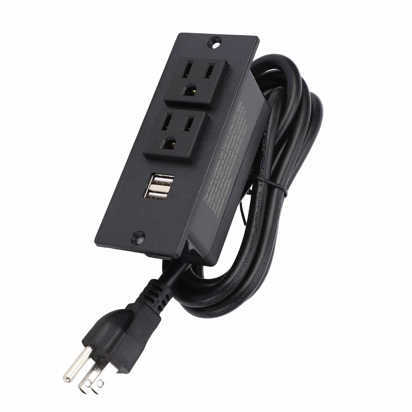 

AC Outlet USB Power Strip Recessed Power Strip 1500W 2 AC Outlets 2 USB Ports Furniture Power Socket with 1.5m Cord 12A