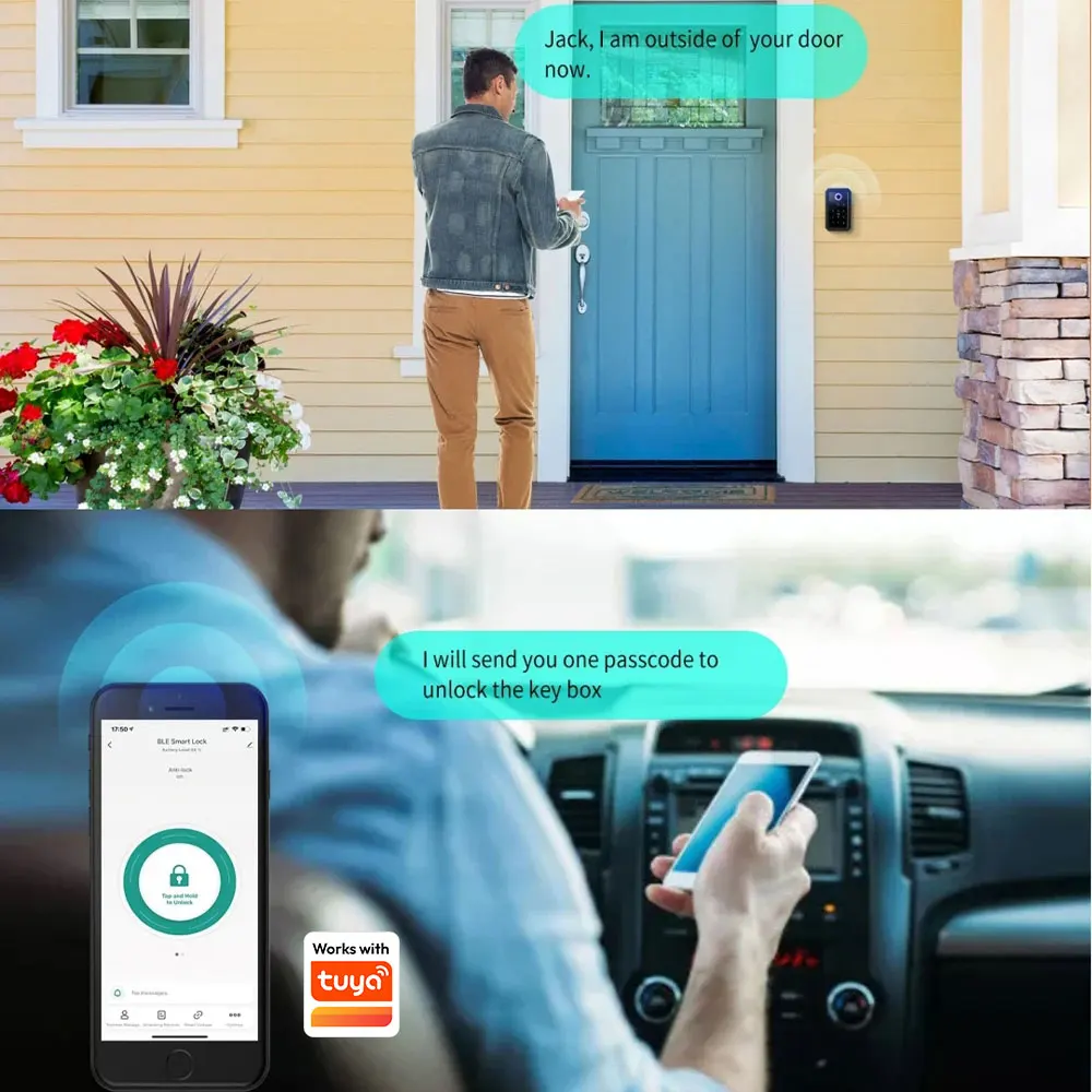 Zemismart BLE Smart Key Box impermeabile Cassetta di sicurezza domestica esterna per impronte digitali Schede IC Password Sblocco Funziona con l'APP Tuya