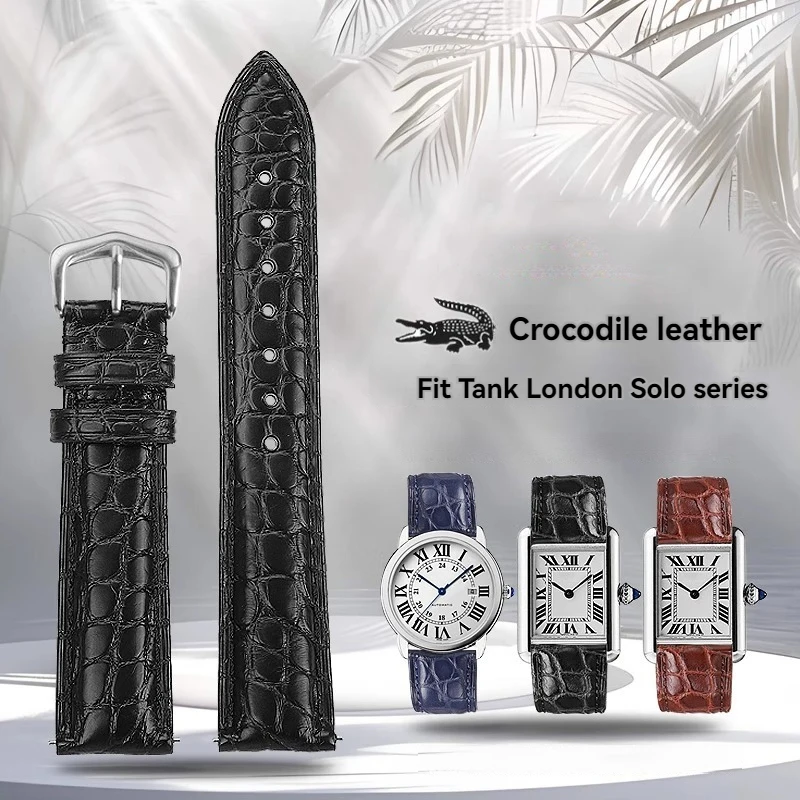Black Blue Brown Crocodile Skin Watch Strap For CARTIER Tank Must Solo CLÉ DE 16mm17mm 18mm 19mm 20mm Alligator Skin Watch band #2