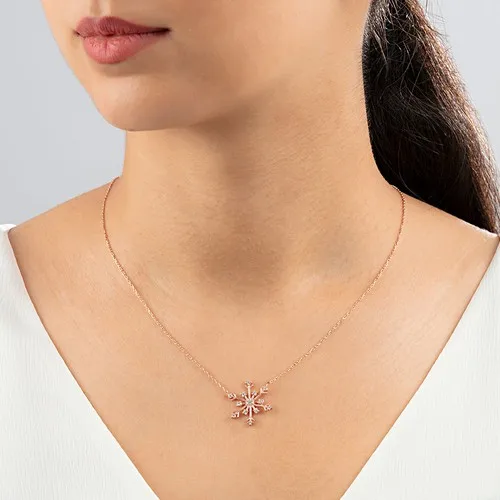 

Women's 925 Sterling Silver Necklace Snowflake Motif Zircon Gemstone