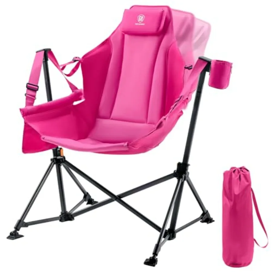 

Padded Oversized Hammock Camping Chair, Compact Heavy Duty Swing Chair with Multi-Storage Pockets, Portable Folding Rocking Cam