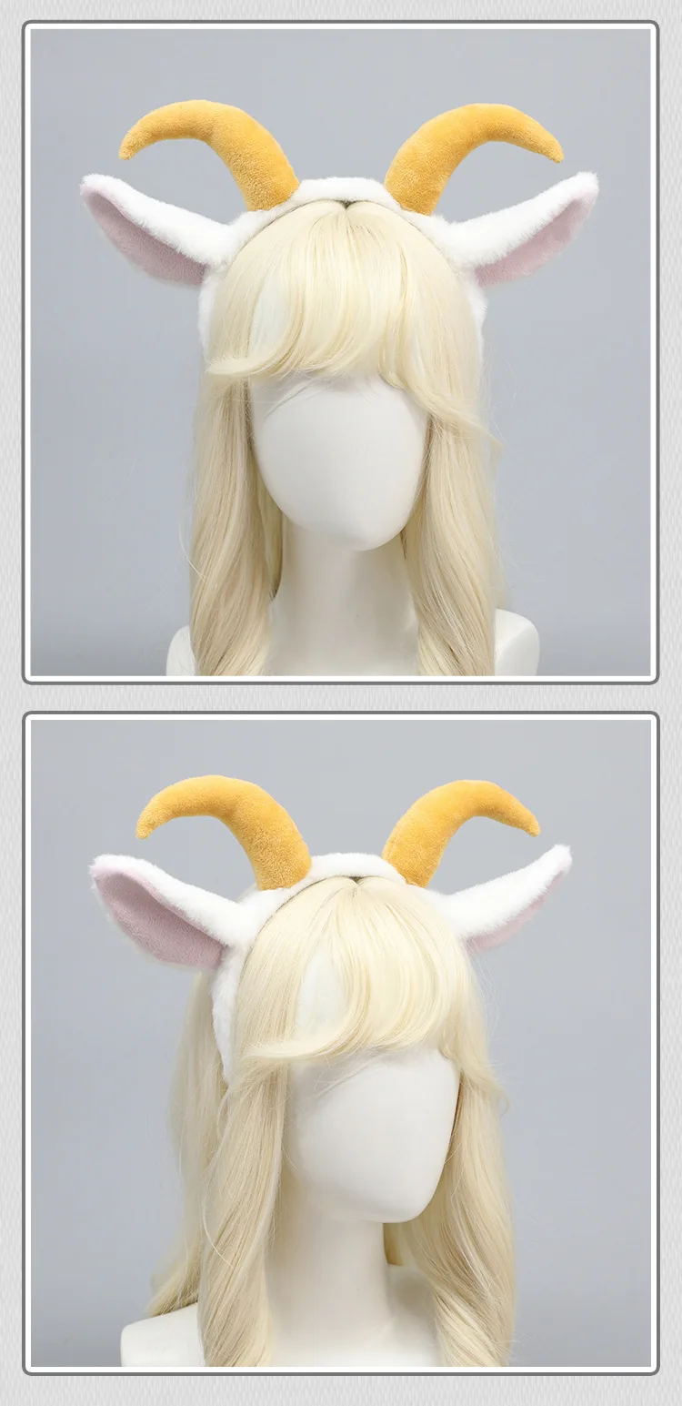 Niedliche Lolita Plüsch Langhorn-Lamm-Stirnbänder Cosplay Halloween Tierkostüm-Requisiten Ziegenohren Kopfschmuck Weihnachts-Fuchs-Haaraccessoires – Detail 12