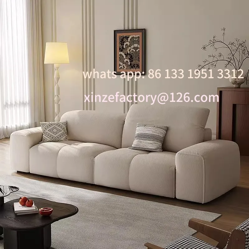 

Customizable retro French cream medium antique fabric sofa adjustable backrest corner straight row small apartment combination
