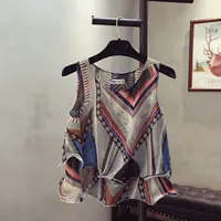 Korean Style Floral Printed Blouse Shirts Summer Sleeveless Ruffle Women Chiffon Shirts - Image 3