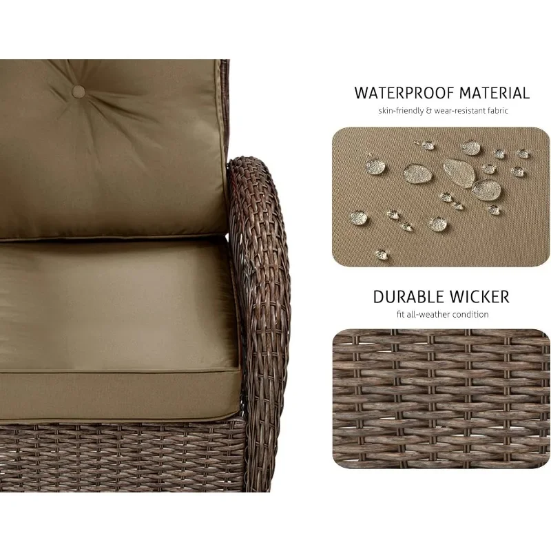 Patio furniture set, outdoor swivel glider rocking chair, wicker patio bistro set with rocking chair, cushions and table