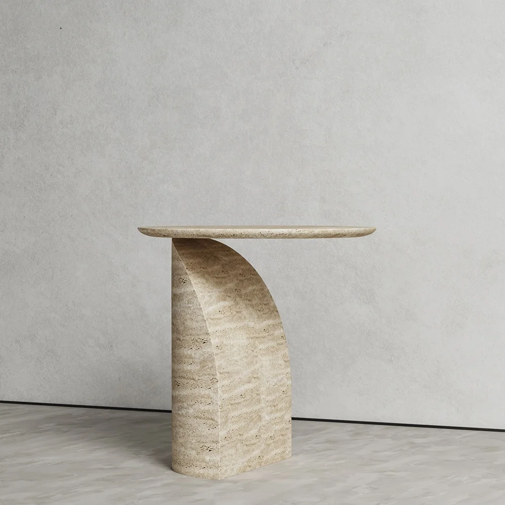 

Living Room and Bedroom Natural Travertine Marble Side Console Furniture, Marble Bedside End Cube Base Stand