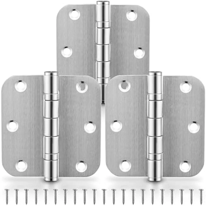 Ball Bearing Door Hinges, 3.5 Inches Door Hinges, 5/8Inch Radius Corner Stainless Steel Hinges, Smooth And Quiet Silver Durable