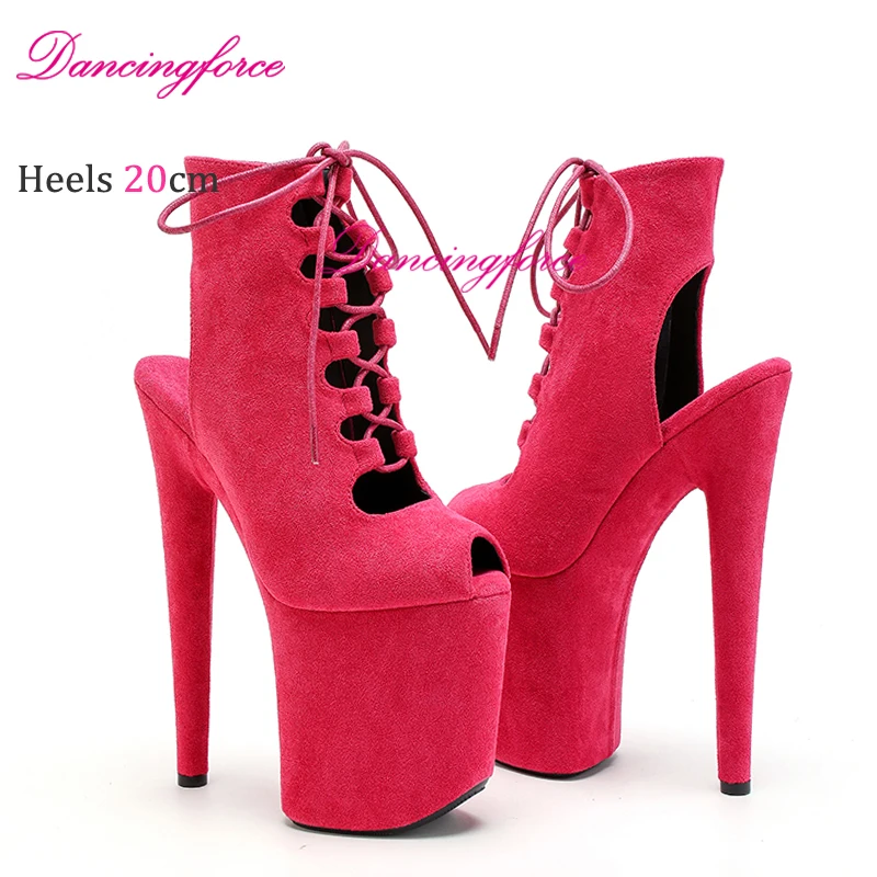 Peach Suede Gladiator 20cm Sexy Platform Pole Dancing Sandasl Boots Fashion Models Show Hollow High Heels Shoes Women Zip