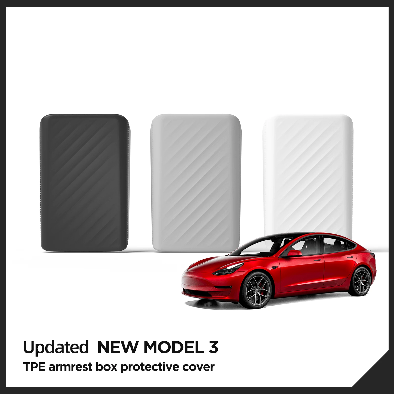 Voor Tesla Model 3 Hoogland Armsteun Doos Beschermkap Centrale Bedieningsarmsteun Tpe Beschermmat 2024 Auto Interieur Accessoires