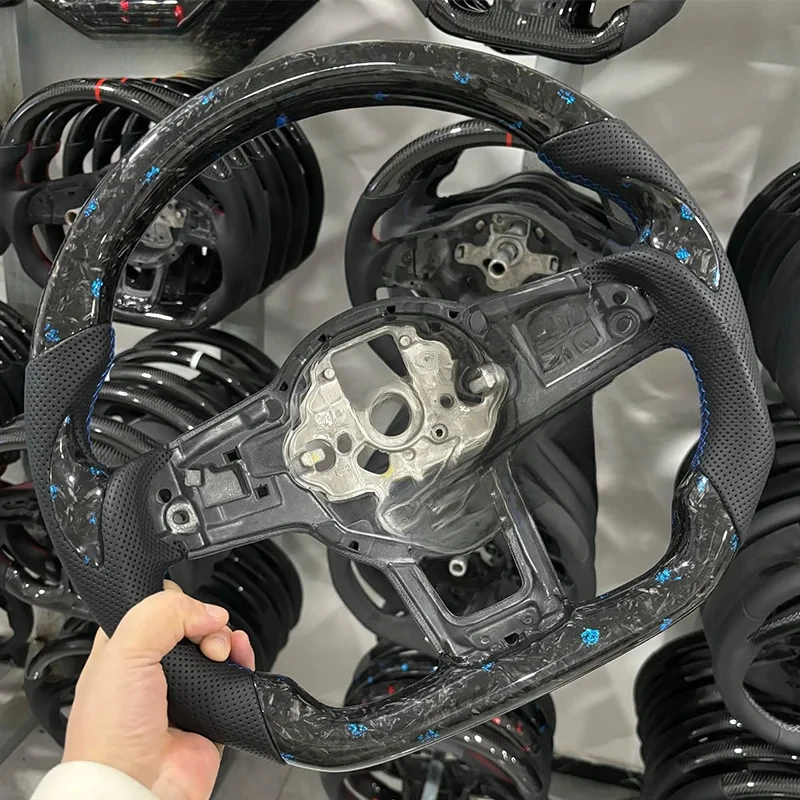 

For Golf 7.5 GTI MK7 Private Custom Forged Blue Foil Carbon Fiber Leather Steering Wheel