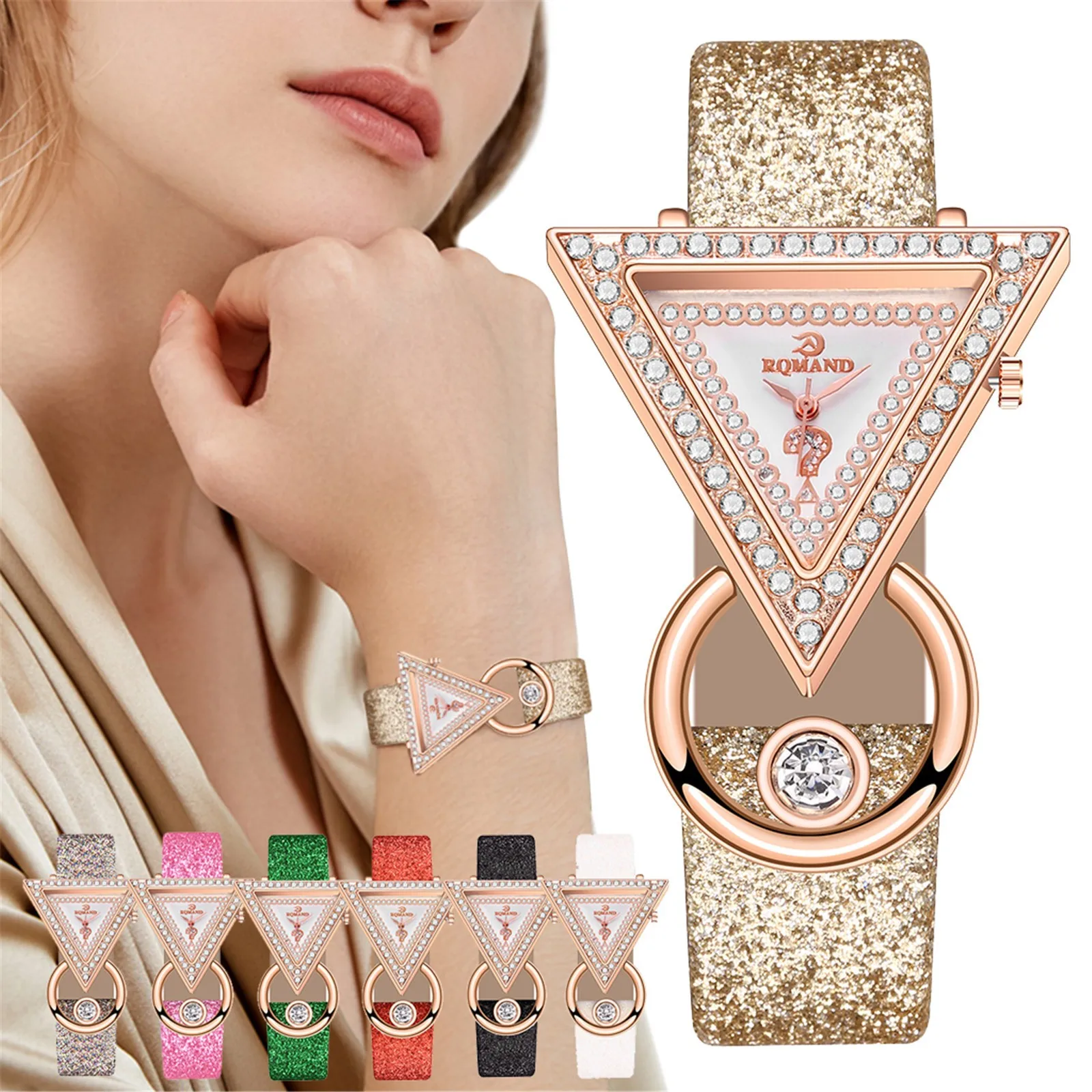 

2024 Women Watches Creative Luxury Triangle Rhinestone Dial Frosted Strap Ladies Wristwatch Fashion Quartz Watch Relojes Mujer