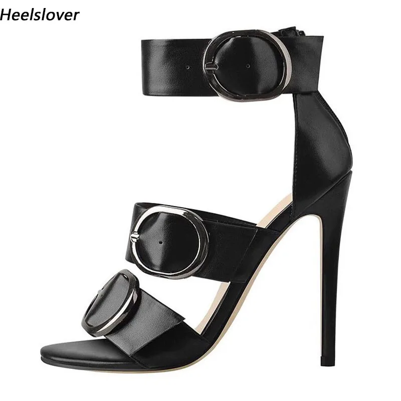 

Ahhlsion Handmade Women Sandals Buckle Strap Thin Heels Open Toe Beautiful Black Party Shoes Ladies US Size 5-20