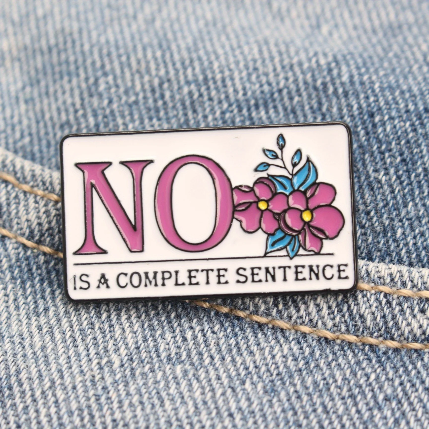 Personal Attitude Brooch | Flower Embellishment “NO ...” Unique Anti-internal Strife Jewelry. Fits Scarves, Giftf or Friend