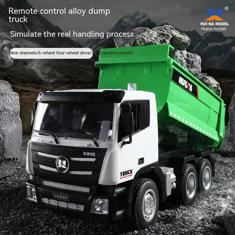 2.4g Huina 1:18 Remote Control 9-way 6-wheel 4-wd Light Effect Alloy Self dumping bucket Engineering truck Children's toy gifts