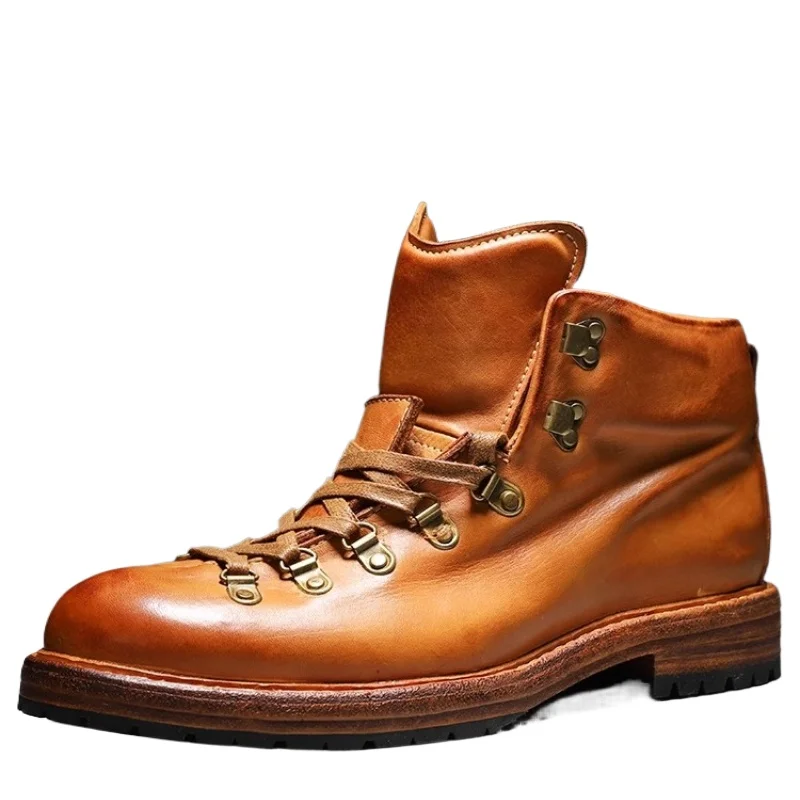 

Американские потертые ботинки из воловьей кожи/лошади, уличная походная повседневная обувь для мужчин, желтые ботинки Goodyear ручной работы в стиле ретро