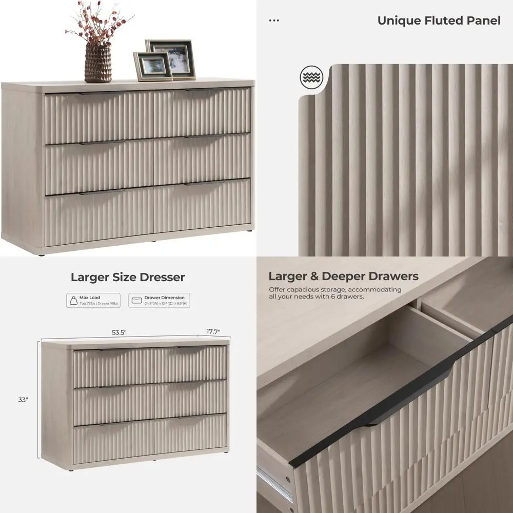 Modern 6-Drawer Dresser for Bedroom and Closet Storage with Large Capacity for Clothes and TV Stand Set