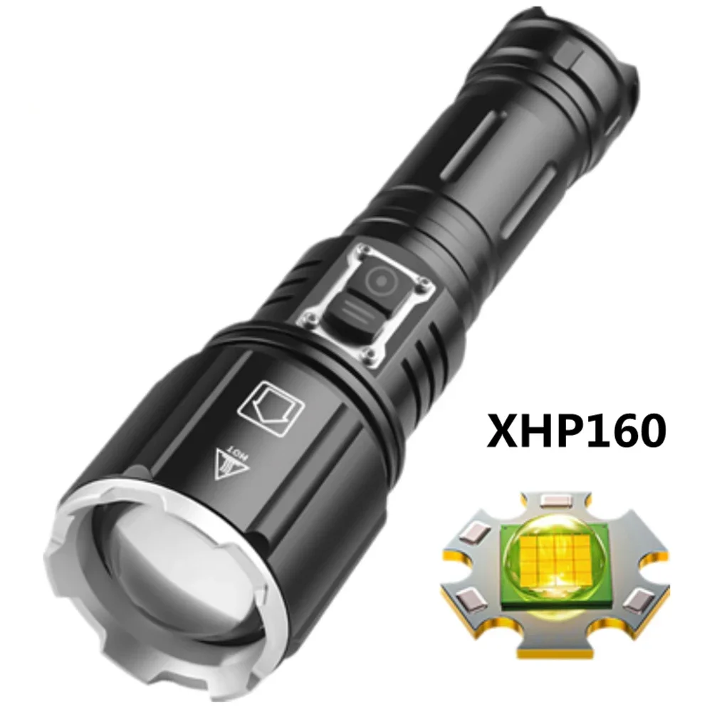 XHP160 LED Flashlight TYPE-C USB Rechargeable Light Dual Switch High Brightness Strong Torch 18650 26650 2000LM Support Outputs