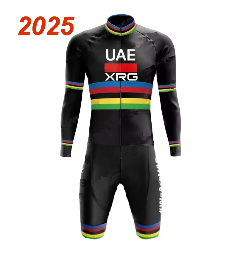 LASER CUT 2025 UAE TEAM BLACK WORLD CHAMPION Skinsuit Bodysuit LONG Cycling Jersey Bike Bicycle Clothing Maillot Ropa Ciclismo