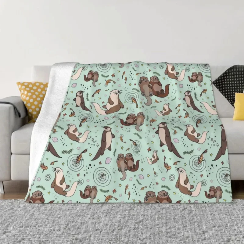 

sea otters blanket coral fleece plush printed animal portable warm throw blankets for bedding car bedspread